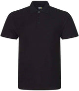 The Martin Berrill Sports Rockhampton CC RTX Senior Polo Shirt is a black, short-sleeve polo with a collar and three-button front, shown against a white background.