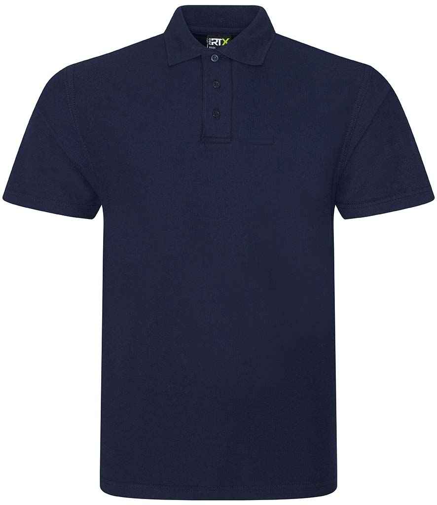 The Rockhampton CC RTX Senior Polo Shirt by Martin Berrill Sports is a plain, short-sleeved navy blue polyester-cotton polo with a collar and three buttons, shown on a white background.