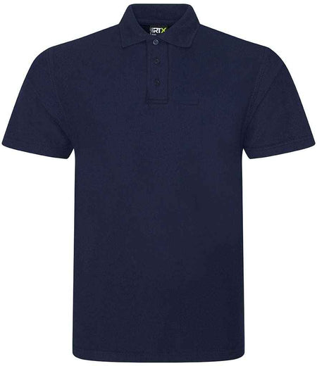 The Rockhampton CC RTX Senior Polo Shirt by Martin Berrill Sports is a plain, short-sleeved navy blue polyester-cotton polo with a collar and three buttons, shown on a white background.