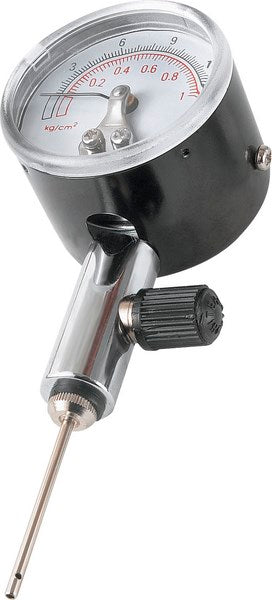 The Gilbert Pressure Gauge by Gilbert features a round kg/cm² dial, metal probe, and black adjustment knob—perfect for precise ball inflation.
