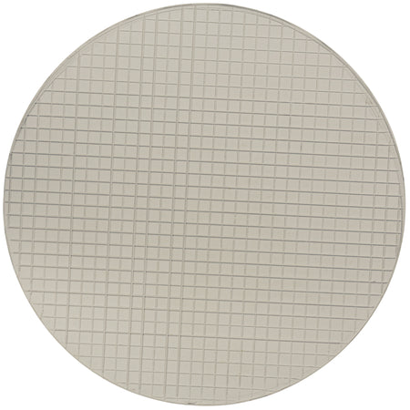 The Gilbert Rubber Disc Pack by Gilbert features smooth, flat discs resembling circular silicon wafers with grid patterns used in semiconductor manufacturing, but are designed as durable markers for play areas or activities.