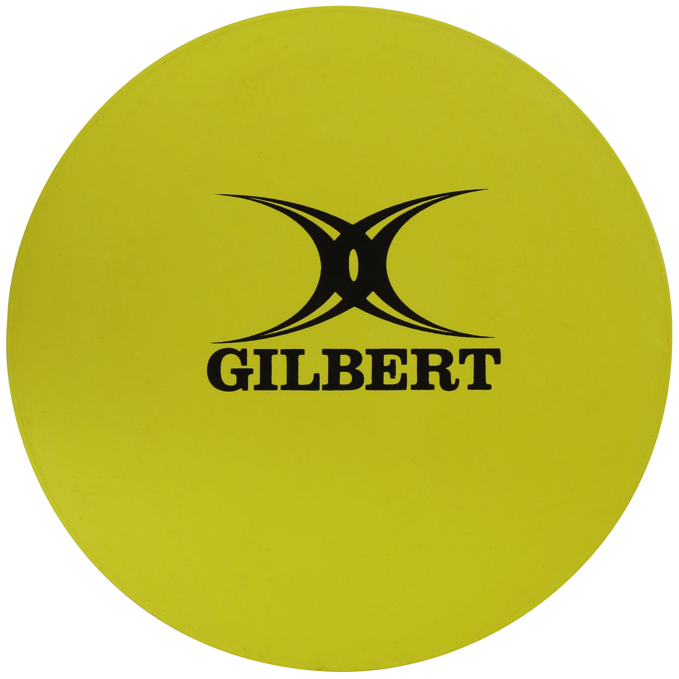 The Gilbert Rubber Disc Pack features yellow, circular rubber discs with "GILBERT" and a black design printed on them, ideal as playing area markers.