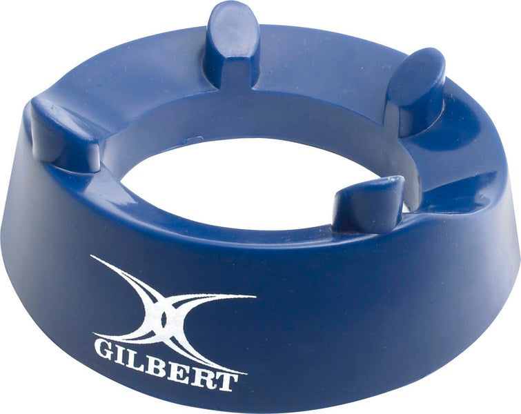 The Gilbert Quicker Kicker Tee is a blue rugby kicking tee featuring four raised holders and a white Gilbert logo—ideal for accurate practice.