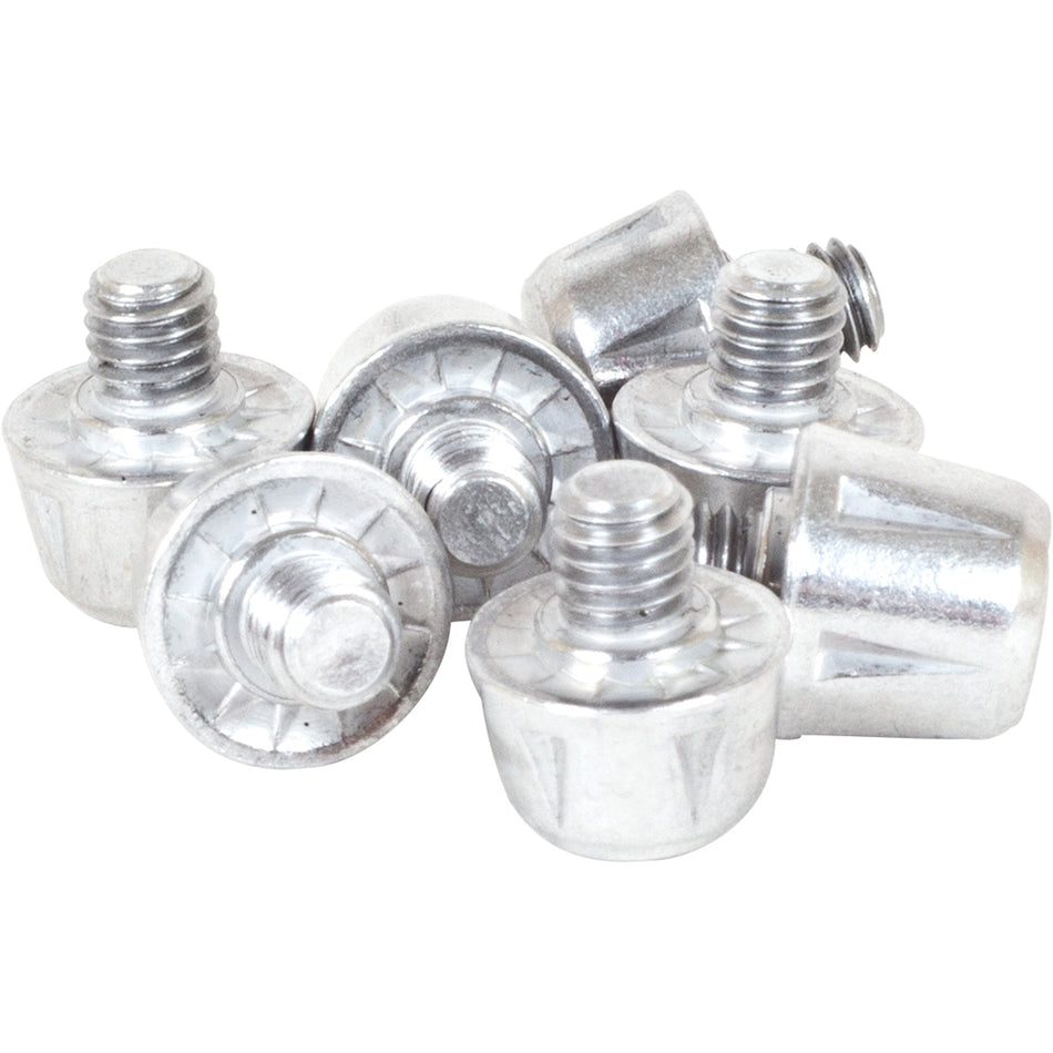 Six Gilbert Prolite Studs by Gilbert, featuring silver metal bodies, hexagonal heads, and 14mm threaded ends, are grouped on a white background—some standing upright, others lying on their sides.