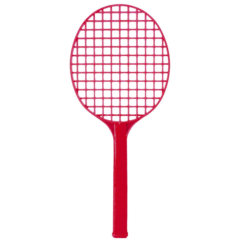 The Reydon Sports Primary Tennis Racket is a lightweight red plastic racket with a grid-patterned head and solid handle, shown against a white background.
