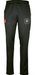 The Gray Nicolls Rockhampton CC Pro Performance Training Trousers - Junior are black, tailored-fit pants featuring the Rockhampton Cricket Club logo and emblem on the right thigh and a small red and white rectangular logo on the left.