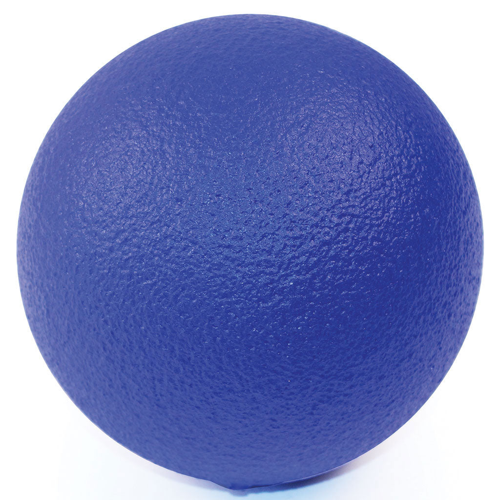 The Mastersport Coated Foam Ball (15cm) in solid blue, shown against a white background, is textured for grip, easy to clean, and ideal for both indoor and outdoor play.