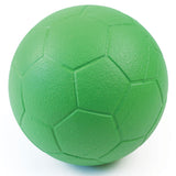 The Martin Berrill Sports Coated Foam 32 Panel Football features a green textured surface with a panelled design, ideal for indoor and outdoor play, shown on a white background.