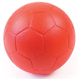 The Martin Berrill Sports Coated Foam 32 Panel Football features a red, textured surface with pentagon and hexagon panels, ideal for indoor or outdoor play. Displayed on a white background.