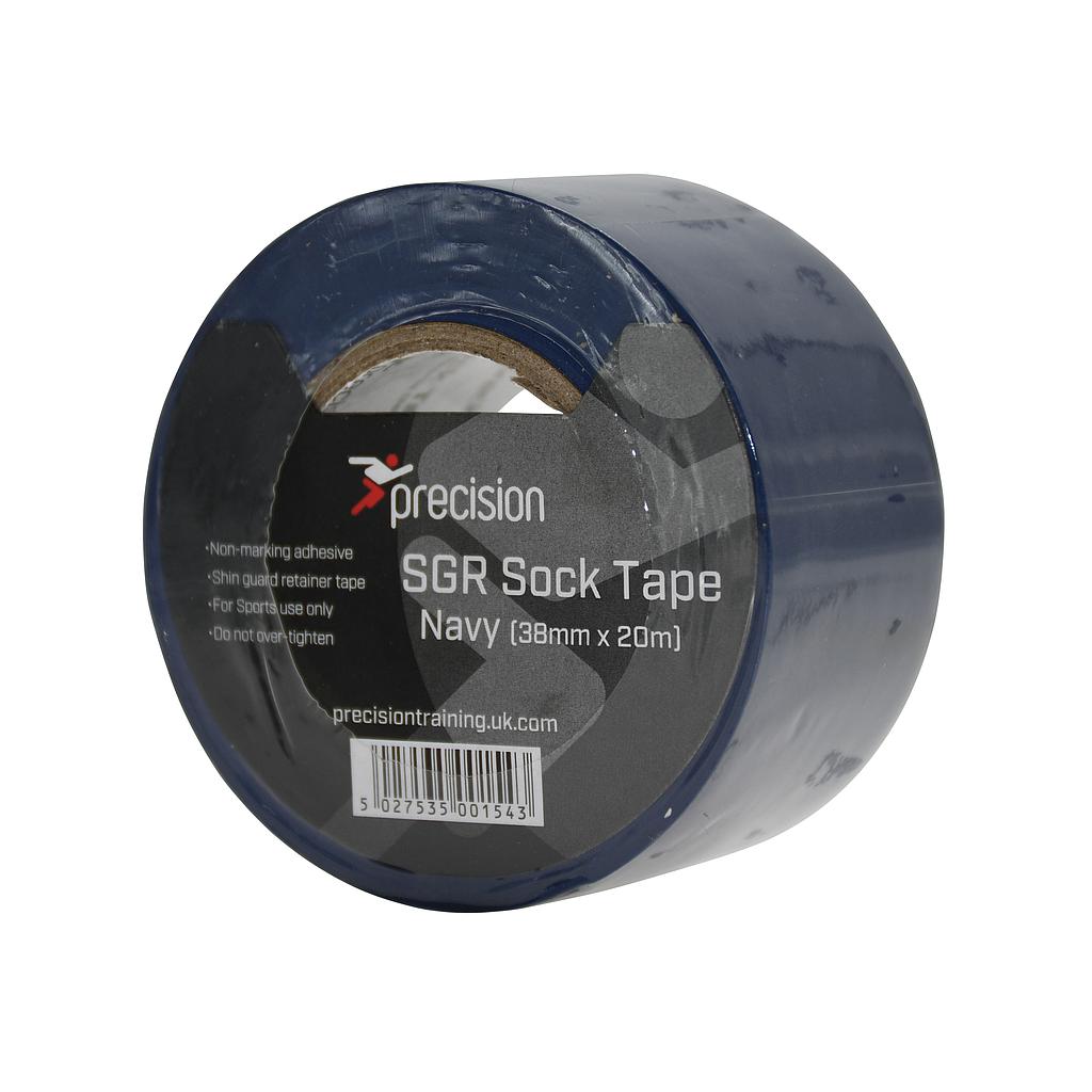 A pack of 5 Precision Training SGR navy sock tapes, each 38mm x 20m, with product details and the website precisiontraining.uk.com printed on the label.
