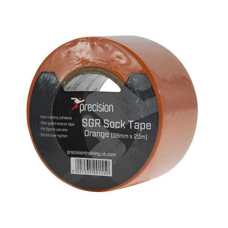 Precision Training's Precision SGR Sock Tape 38mm (Pack of 5) offers non-marking adhesive and a slim design in each 38mm x 20m roll, ideal as shin guard tape for sports use.