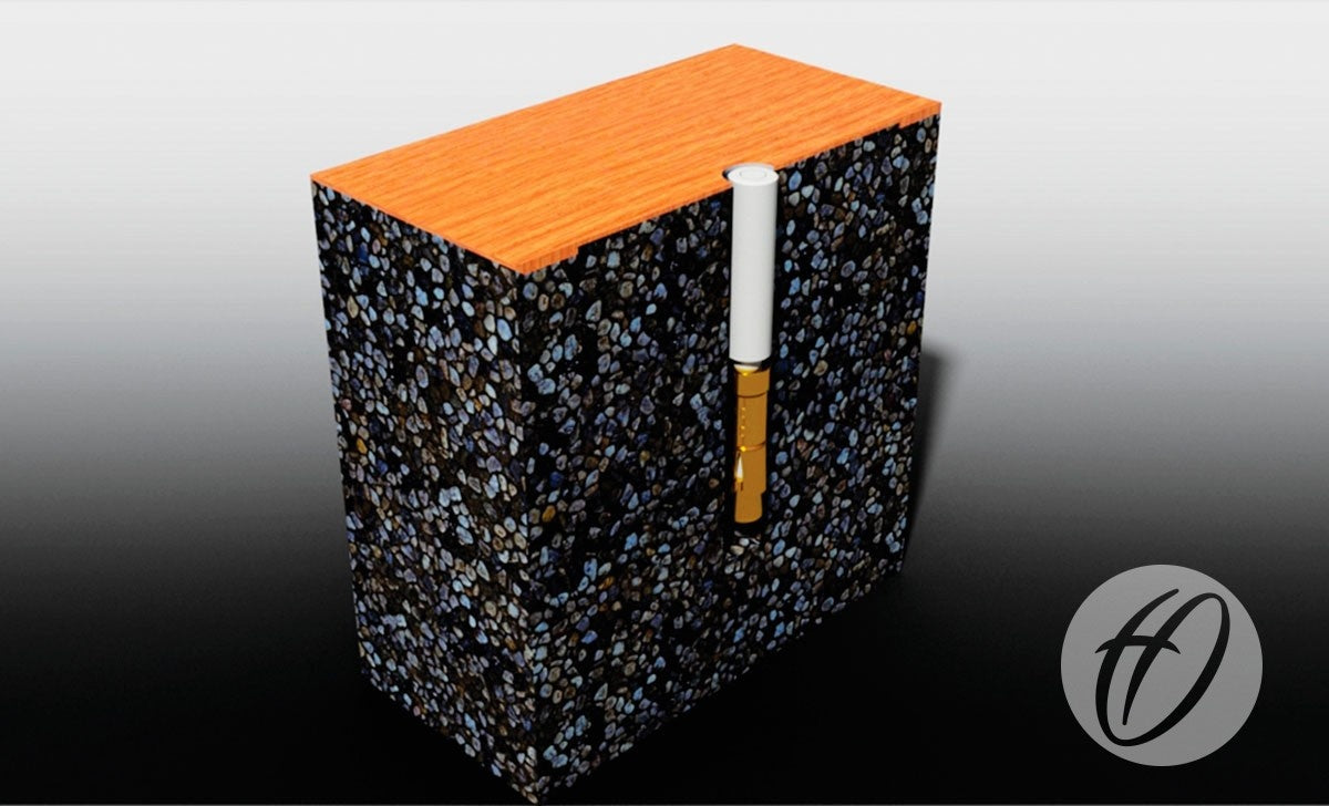 A digital illustration depicts a cross-section of a surface with a cigarette partially inserted, emphasizing the intricate structure reminiscent of the SH2 Sports Hall Floor Plugs, 160MM by Harrod Sport. An overlay at the bottom right corner features the Harrod Sport logo—a stylized “H” inside a circle.