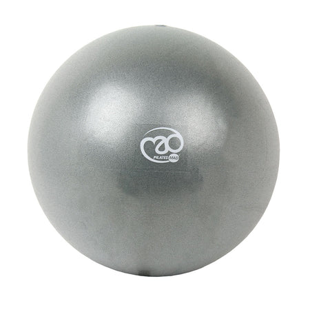 A silver Yoga-Mad Exer-Soft Ball by Fitness Mad, featuring the brand logo, ideal for pelvic floor and core exercises, shown on a plain white background.