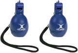 The Gilbert Squeezy Whistle by Gilbert is a blue whistle with a black strap, ideal for PE teachers and anyone needing a portable, hand-operated whistle.