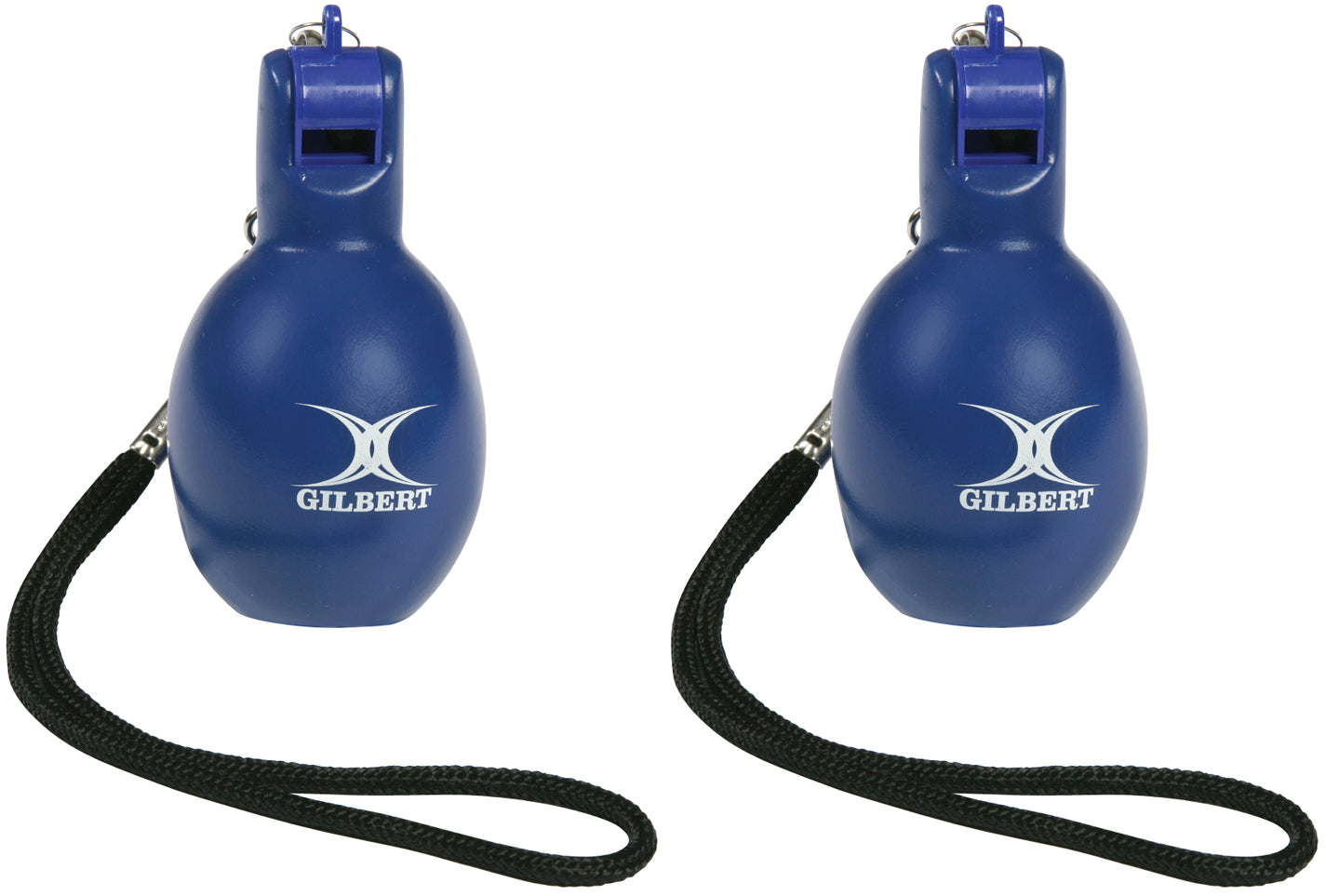 The Gilbert Squeezy Whistle by Gilbert is a blue whistle with a black strap, ideal for PE teachers and anyone needing a portable, hand-operated whistle.