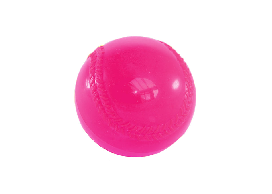 The Aresson All Play Soft Indoor Rounders Ball Pink is a bright pink, low-bounce, glossy ball with stitched detailing, perfect for juniors or indoor rounders games and shown against a white background.