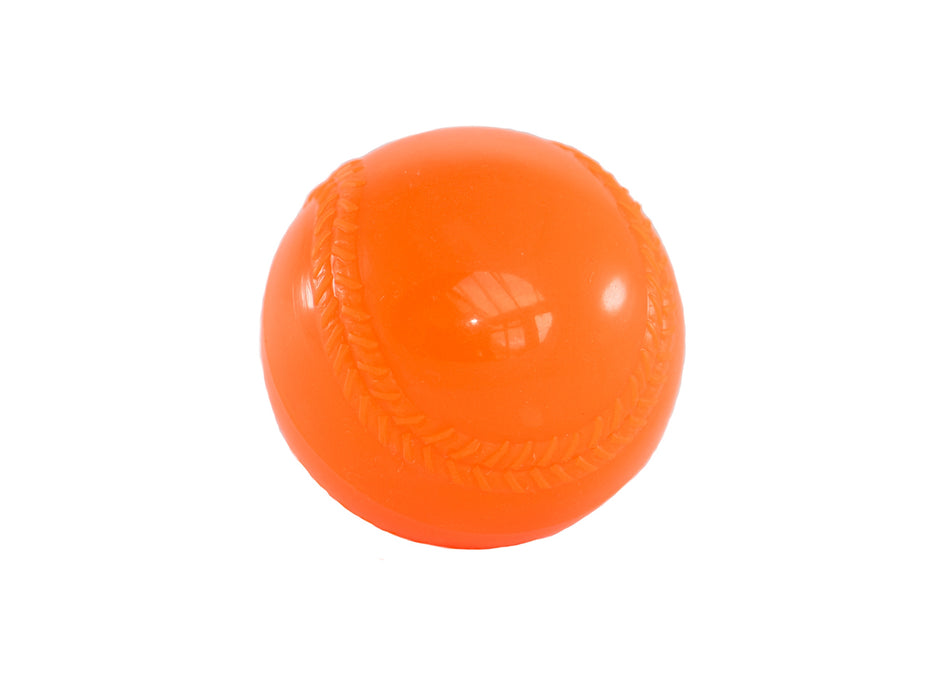 The Aresson All Play Soft Indoor Rounders Ball in bright orange features a stitched seam baseball pattern and low bounce design, making it ideal for juniors or indoor rounders. Shown on a white background.