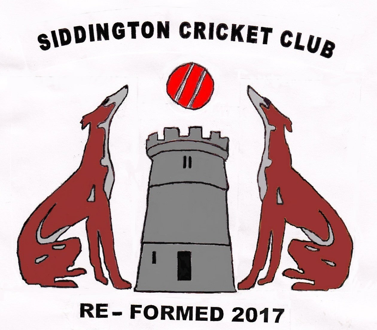 The Siddington CC Baseball Cap by Martin Berrill Sports features an embroidered club logo: two red dogs face a grey stone tower with a red cricket ball above, plus the text "Siddington Cricket Club" and "Re-formed 2017.