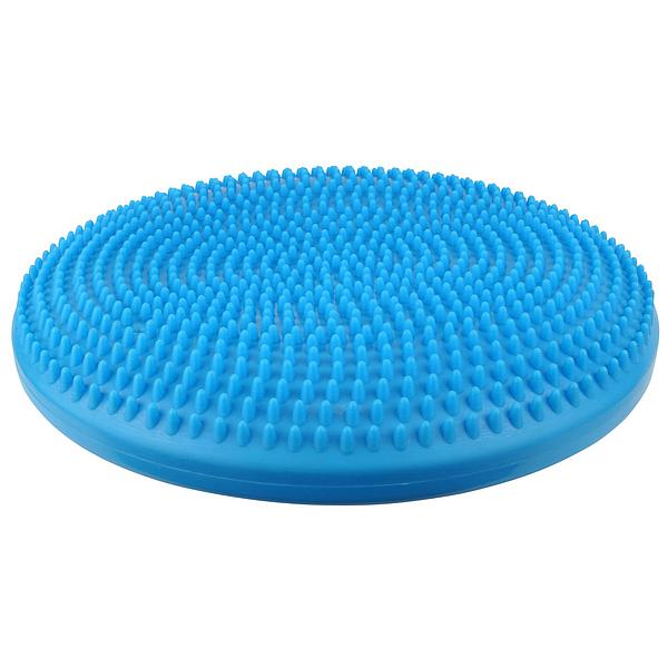The Urban Fitness Stability Cushion by Urban Fitness is a blue disc with raised bumps, designed to enhance coordination and balance during exercise, balance training, and physical therapy. Pump included.