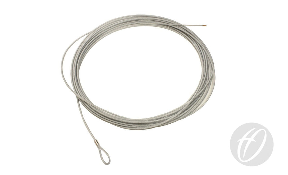 The Harrod Sport Spare Tennis Headline is a coiled galvanised steel cable with a small loop at one end and a straight tip at the other, shown on a white background.