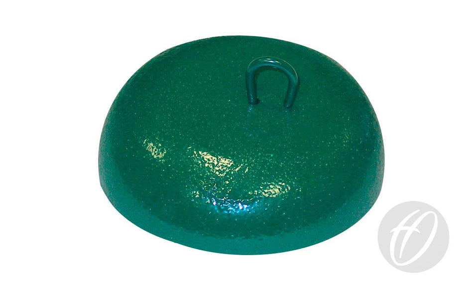 The Harrod Sport Metal Ground Base is a green, dome-shaped balance trainer with a textured surface and a top handle for fitness or therapy. Its sturdy metal base ensures stability. Shown on a plain white background.