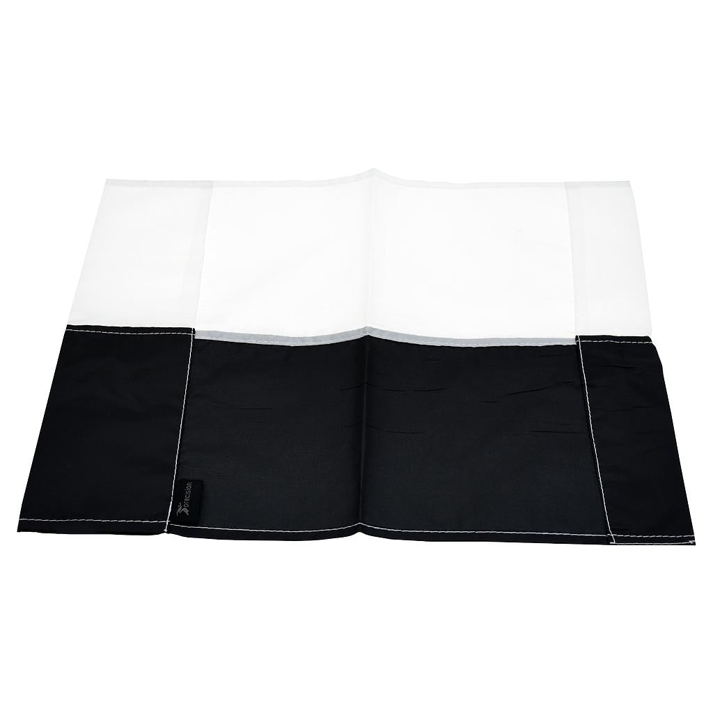 The Precision Training Precision Corner Flags placemat features four sections in black and white, resembling a coloured corner flag, with visible white edge stitching and a black fabric tag on the left side.