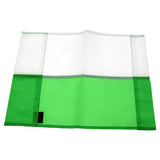 The Precision Training Precision Corner Flags in emerald/white feature a polyester rectangular design: the top half is white, and the bottom half is green, split into three vertical panels with a larger center panel between two smaller ones.