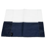 A rectangular fabric placemat inspired by Precision Training's Precision Corner Flags in navy/white, featuring a color block design with a horizontal seam—reminiscent of the look of a football corner flag on the field.