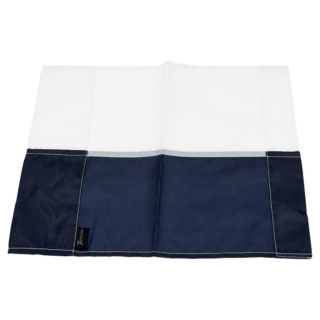 A rectangular fabric placemat inspired by Precision Training's Precision Corner Flags in navy/white, featuring a color block design with a horizontal seam—reminiscent of the look of a football corner flag on the field.