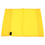 A Precision Training Precision Corner Flag in bright yellow is laid flat on a white background, featuring a small black tag sewn onto one corner.
