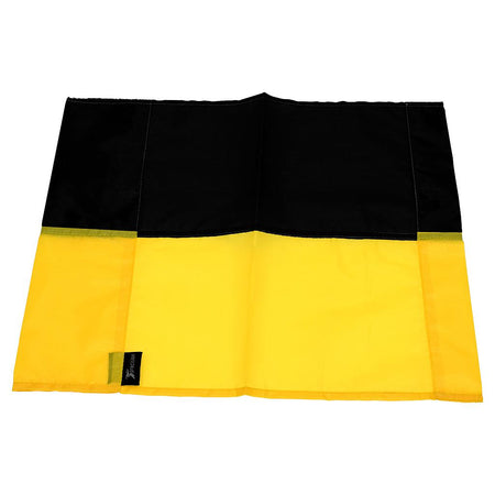 The Precision Training Precision Corner Flags feature durable polyester with a yellow/black horizontal split design and a small black tag on the left edge.
