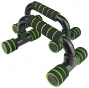 Urban Fitness Push Up Bars by Urban Fitness are black with green accents and feature foam non-slip grips, designed to enhance your exercise routine and help build upper body muscle.