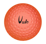 The Uwin Dimple Hockey Ball (Single) by Uwin is an orange training hockey ball with black "Uwin" branding, shown against a plain white background. Its durable design makes it ideal for practice sessions.
