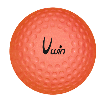 The Uwin Dimple Hockey Ball (Single) by Uwin is an orange training hockey ball with black "Uwin" branding, shown against a plain white background. Its durable design makes it ideal for practice sessions.