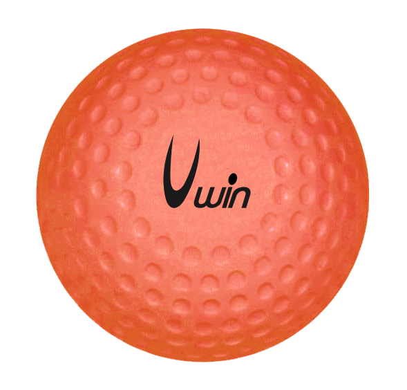 The Uwin Dimple Hockey Ball (Single) by Uwin is an orange training hockey ball with black "Uwin" branding, shown against a plain white background. Its durable design makes it ideal for practice sessions.