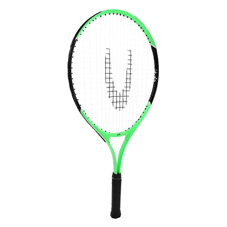 The Uwin Champion Junior Tennis Racket by Uwin features a green and black frame, a black grip, and lightweight aluminium construction, displayed upright on a white background.