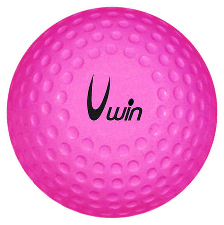 A pink Uwin Dimple Hockey Ball (Single) is shown from above, featuring the word "Uwin" printed in black on its dimpled surface, set against a white background.