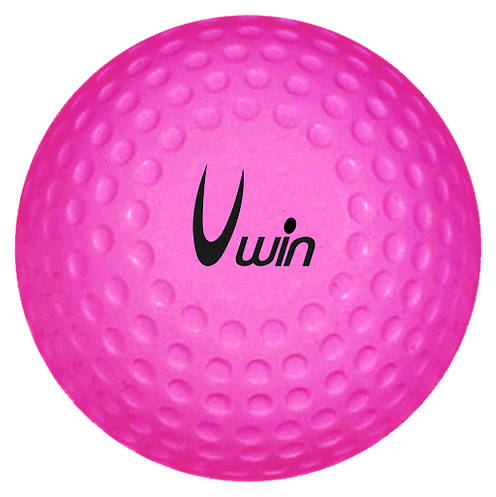 A pink Uwin Dimple Hockey Ball (Single) is shown from above, featuring the word "Uwin" printed in black on its dimpled surface, set against a white background.