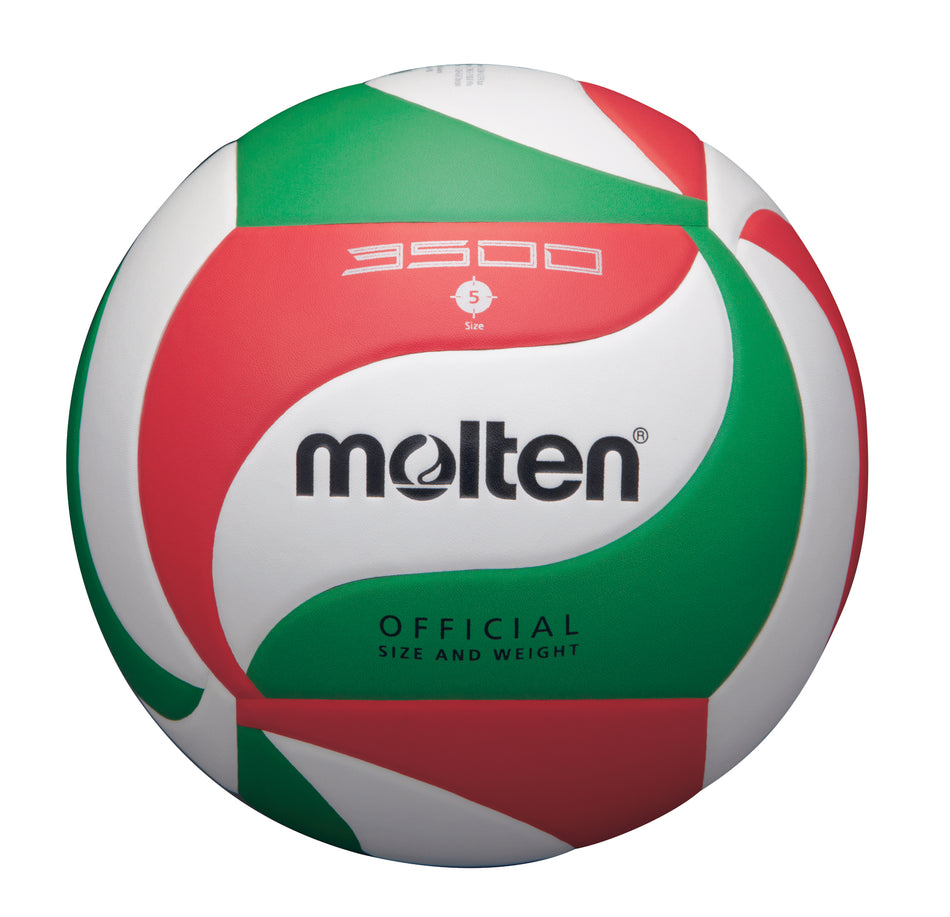 A close-up of the Molten VM3500 PU Leather Volleyball FIVB by Molten, showcasing its smooth texture and quality craftsmanship.