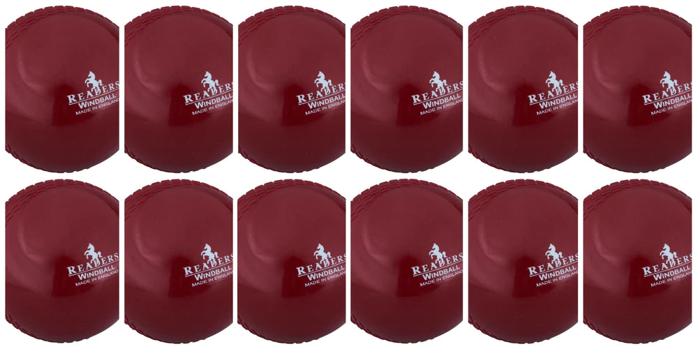 The Readers Windball 12 Pack features twelve maroon soft training balls with white Readers Windball branding, perfect for foundation coaching sessions.