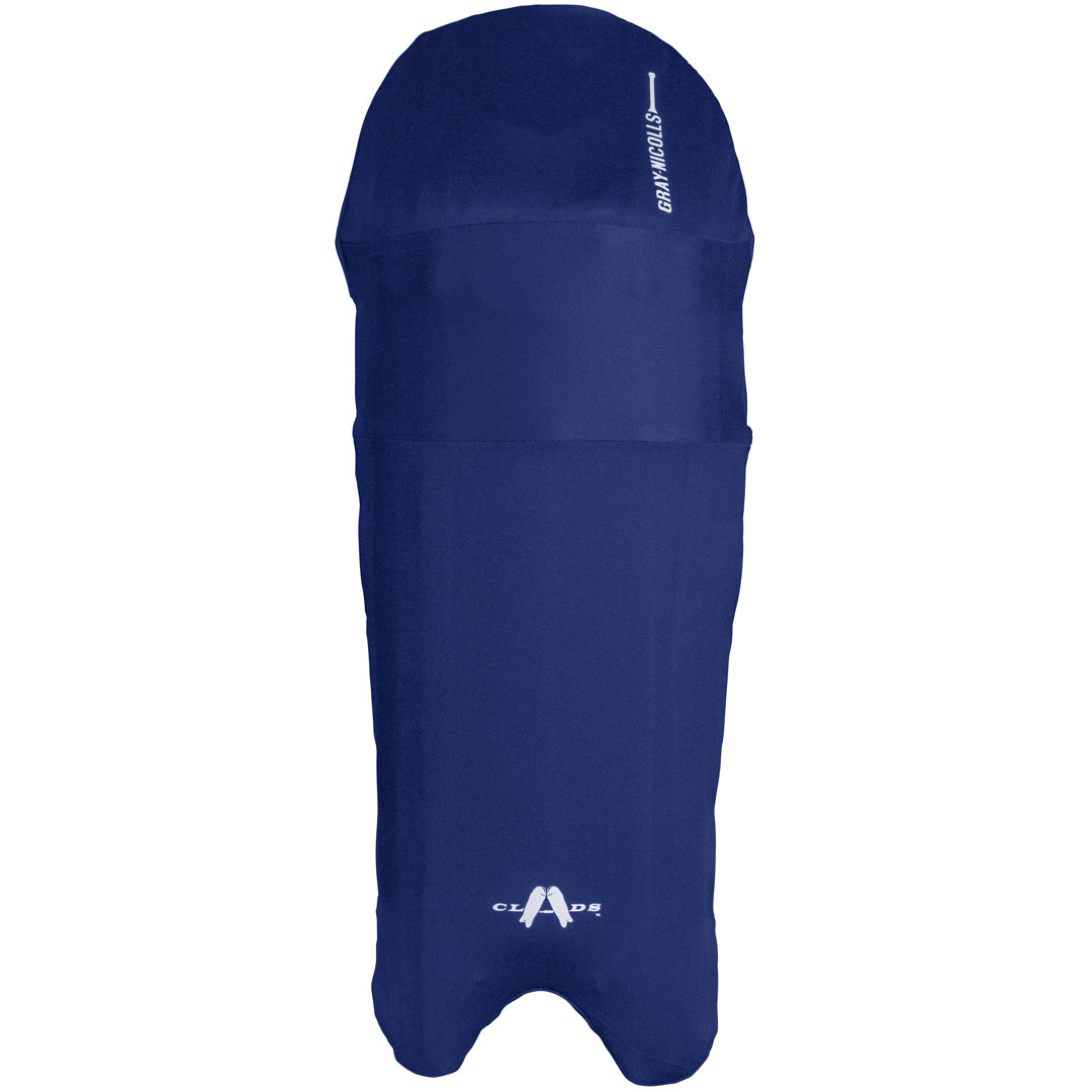The Gray Nicolls Cricket Wicket Keeping Clads are blue ponchos with a hood, front pocket, and white logo—perfect for junior or senior players to wear over pads or colored covers.