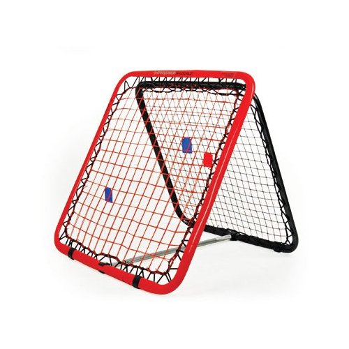 The Crazy Catch Wildchild Classic by Crazy Catch is a two-sided sports rebound net with red and black frames, tightly strung netting, designed as a reaction trainer to boost hand-eye coordination during ball practice and training.