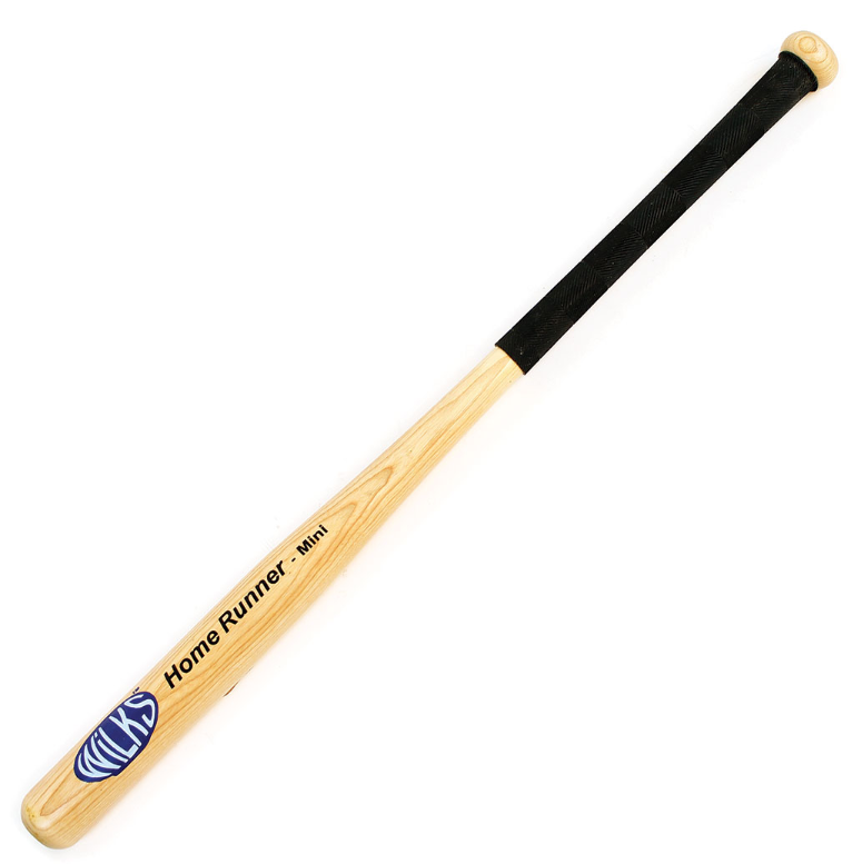 A Wilks Home Runner Softball Bat made of English Ash with a non-slip rubber grip and a blue and white Wilks logo near the barrel.