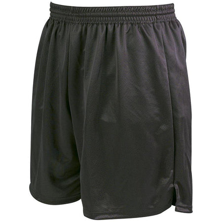 The Precision Training Precision Attack Shorts Junior in black feature lightweight polyester sports fabric, an elastic waistband, and a relaxed fit, designed for juniors. Shown on a white background.