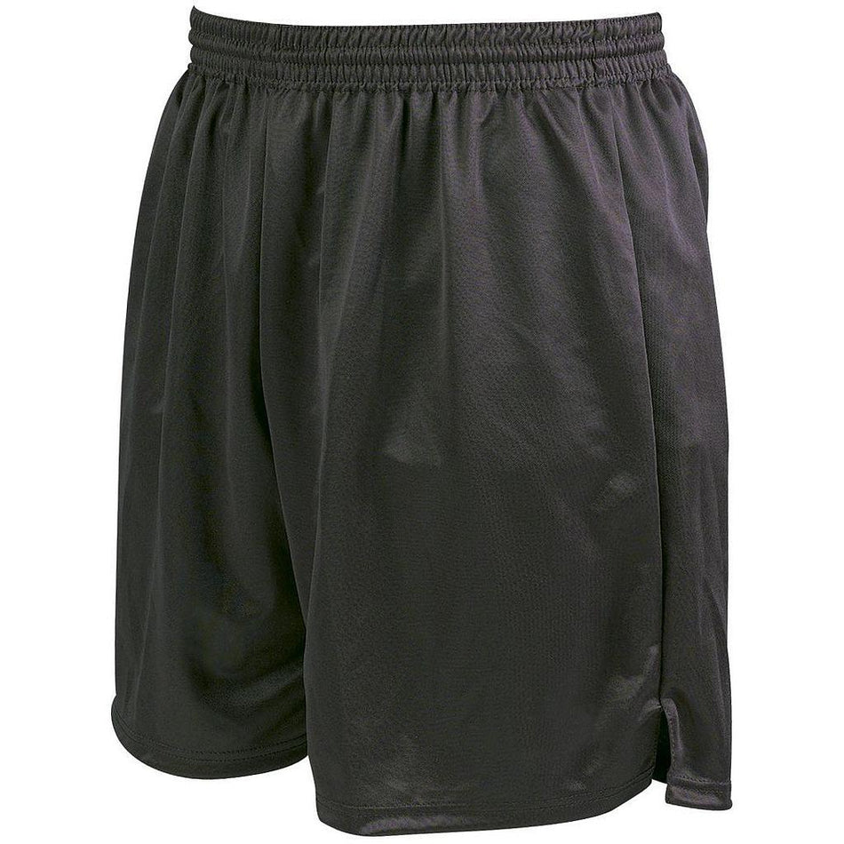 The Precision Training Precision Attack Shorts Junior in black feature lightweight polyester sports fabric, an elastic waistband, and a relaxed fit, designed for juniors. Shown on a white background.