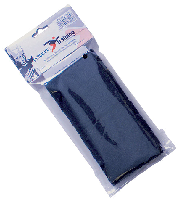 A black cotton Precision Wristband by Precision Training, packaged in clear plastic with a cardboard header.