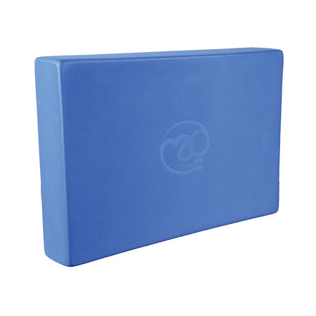 The Fitness Mad Full Yoga Block is a blue rectangular EVA foam block with rounded edges and a subtle embossed logo—a quality yoga prop by Fitness Mad for your workout routine.