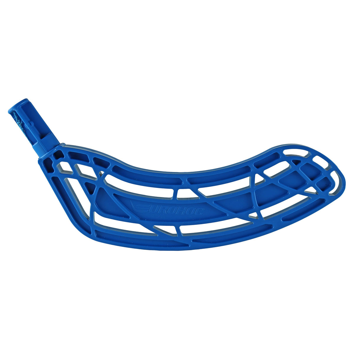 The Eurohoc Floorball Club Set features a blue, curved plastic mesh blade with an open grid design, perfect for active play and improving hand-eye coordination in team games like floorball.