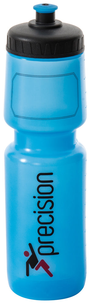 The Precision Training Precision Water Bottle 750ml is a blue plastic bottle with a black screw top lid and pull-up spout, featuring "precision" printed vertically in black and red for standout style.