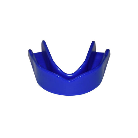 The Safegard Essential Mouthguard by SafeGard, a blue plastic guard designed for contact sports and upper teeth protection, is displayed against a white background.